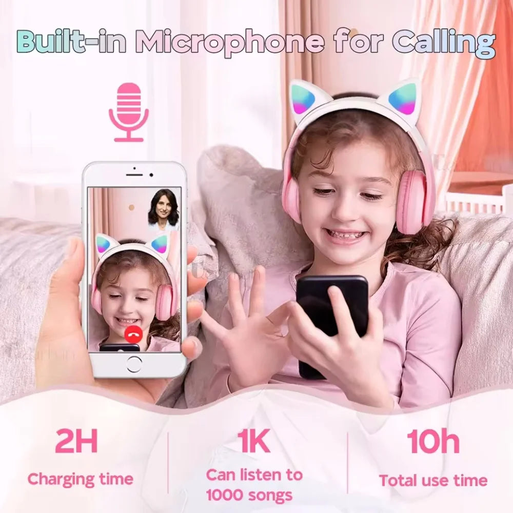 Słuchawki Bluetooth Cute Cat Ear z LED Kawaii - zdjęcie 4