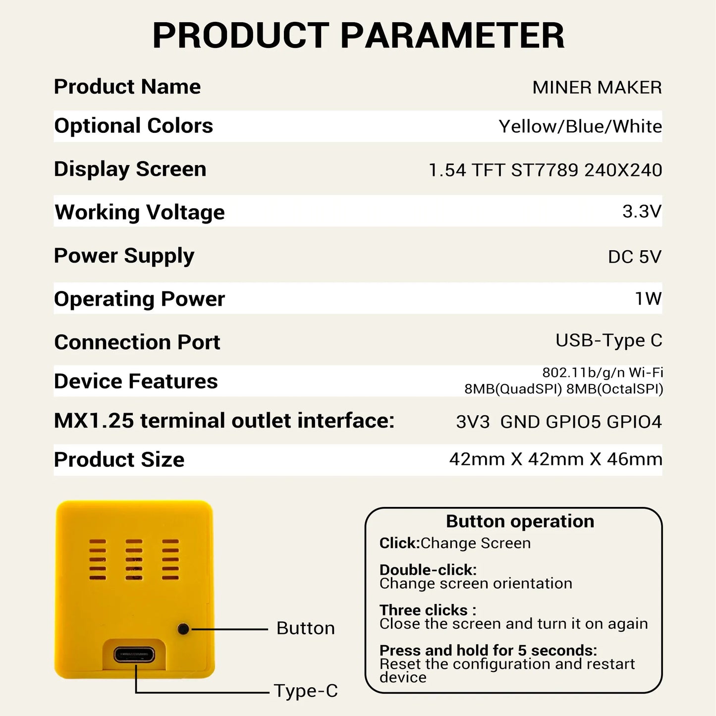 Koparka Bitcoin George Vision - MINER MAKER Lottery Bitcoin mini BTC Miner USB 1W Low Power ESP32 Mining Device 1.54inch NerdMiner WiFi Setup Desktop Clock - Maksymalna Wydajność