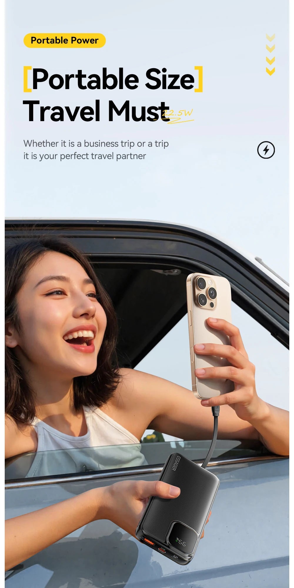 Essager Powerbank 20000mAh Przenośny z Wbudowanymi Kablami - Szybkie Ładowanie 22.5W dla iPhone Xiaomi - George Vision Premium