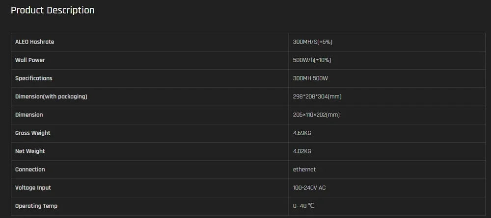 Koparka Bitcoin George Vision - IceRiver AE1 Lite 300Mh/s 500W ALEO Miner DATA SERVER zkSNARK Algorithm ALEO Mining Asic Crypto Miner ALEO AE1 LITE 300MH DHL - Maksymalna Wydajność