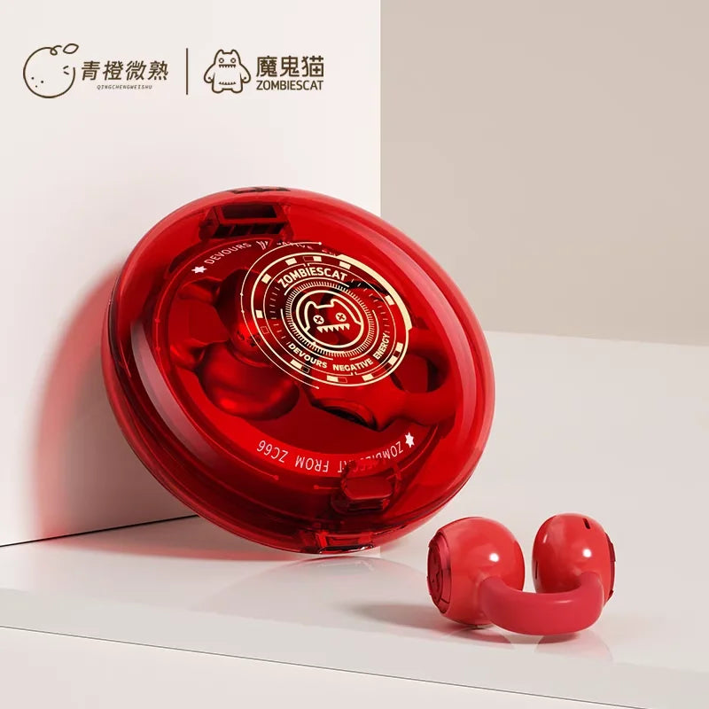 Zombiescat B3 OWS – Słuchawki Bluetooth 5.3 Earclip HiFi, Transparentne Etui, ANC