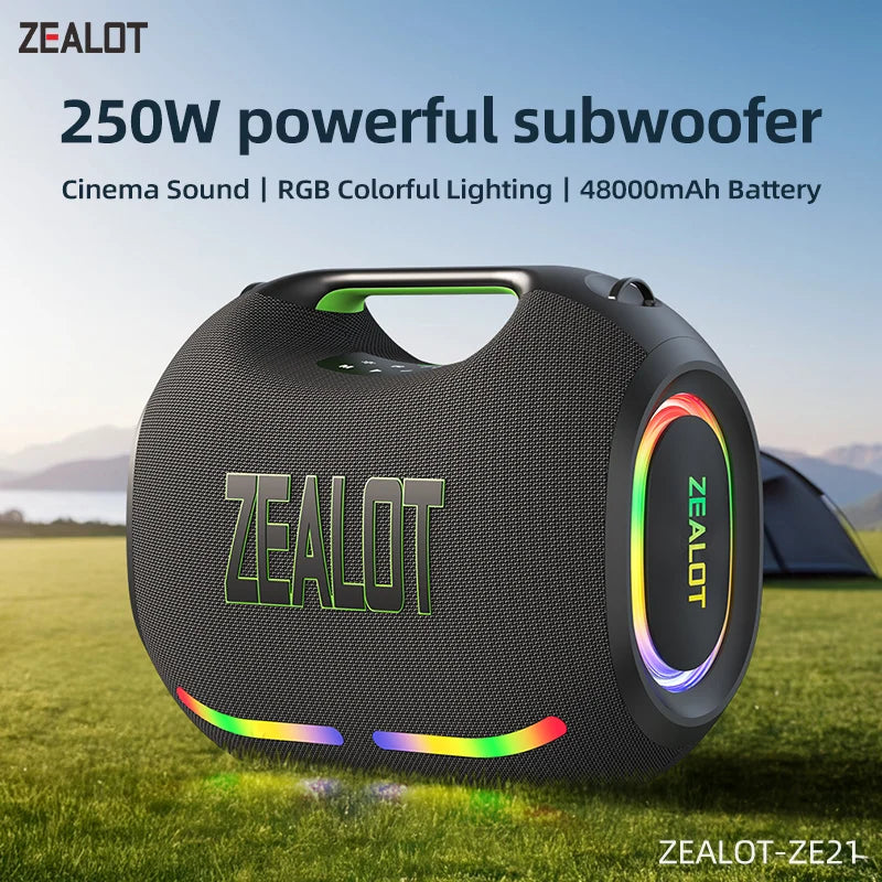 ZEALOT-ZE21 Głośnik Bluetooth 250W – Wodoodporny, 48000mAh, TWS, RGB