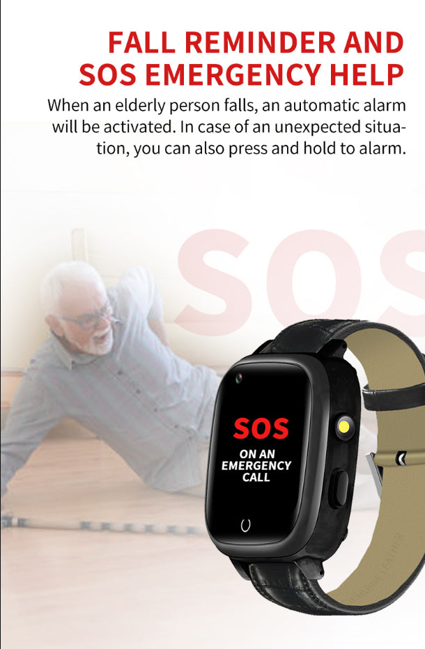 Smartwatch dla seniorów z GPS, alarmem upadku, pomiarem tętna i ciśnienia