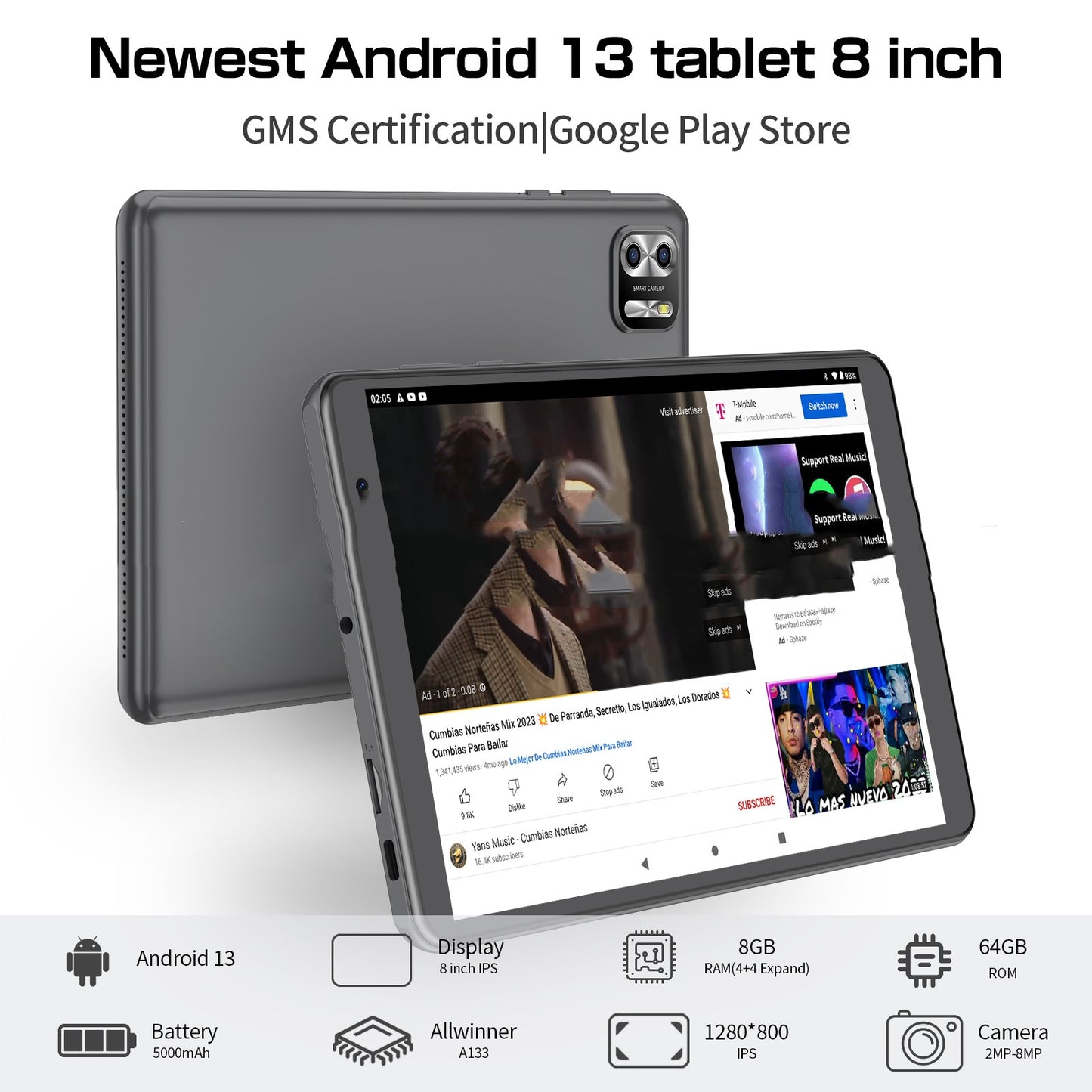 Tablet 8 cali Octa-Core Android 13 64GB