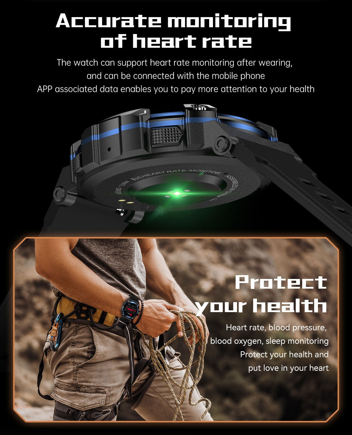 Wielofunkcyjny smartwatch męski z pomiarem tętna i snu