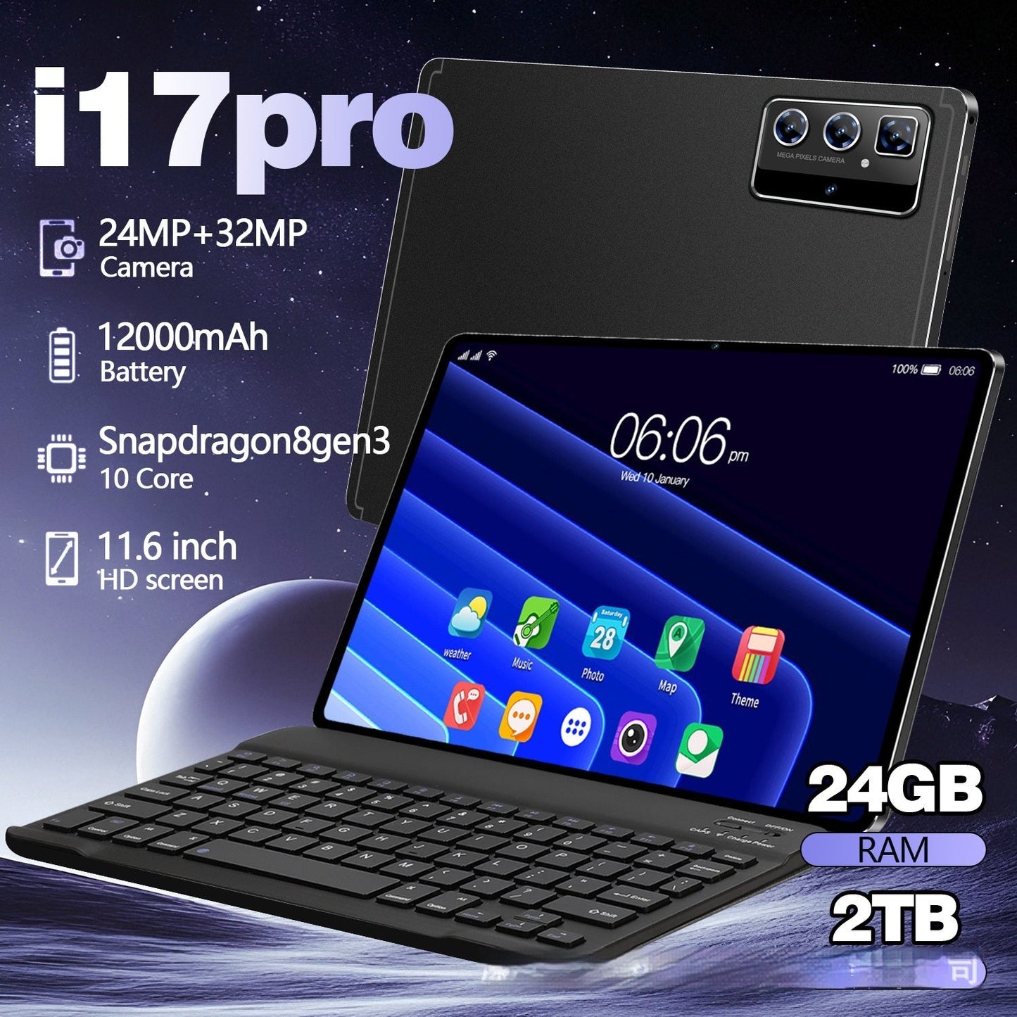 Tablet 10,1 cala 2w1 z rysikiem i klawiaturą