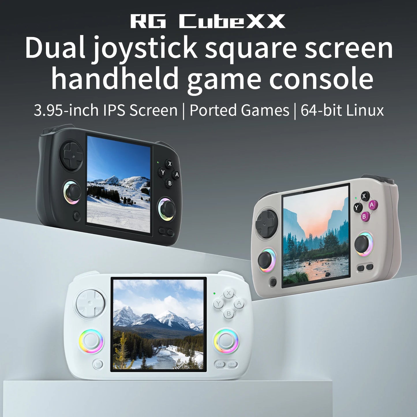 Anbernic RG CubeXX – Konsola Retro 3,95'' IPS 720×720, Linux 64-bit, RGB, WiFi