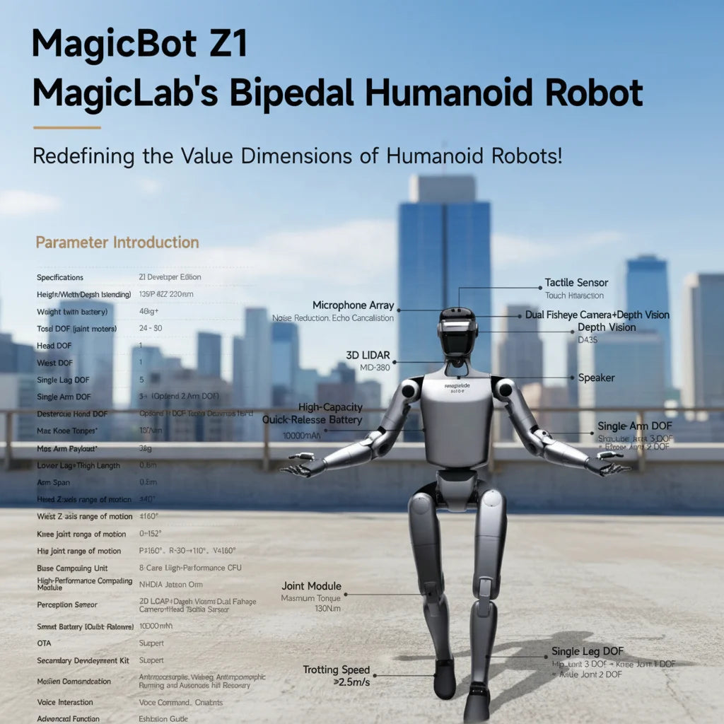 Magicbot Z1 G1-DEV2 – Humanoidalny Robot AI z Wizją 3D do Badań i Przemysłu