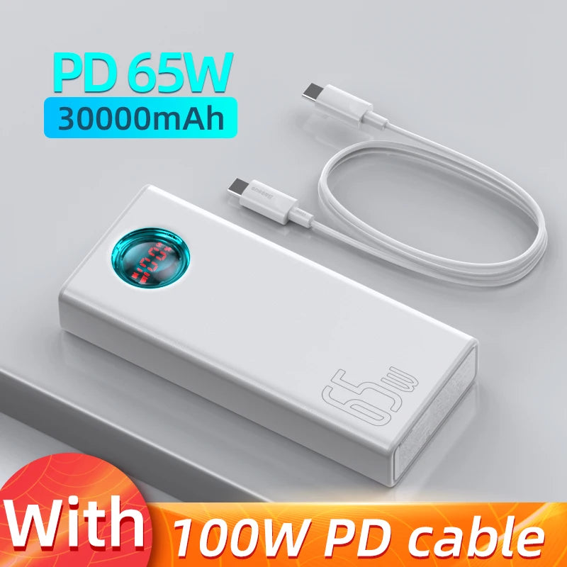 Baseus Powerbank 30000mAh 65W PD – szybkie ładowanie USB-C, duża pojemność