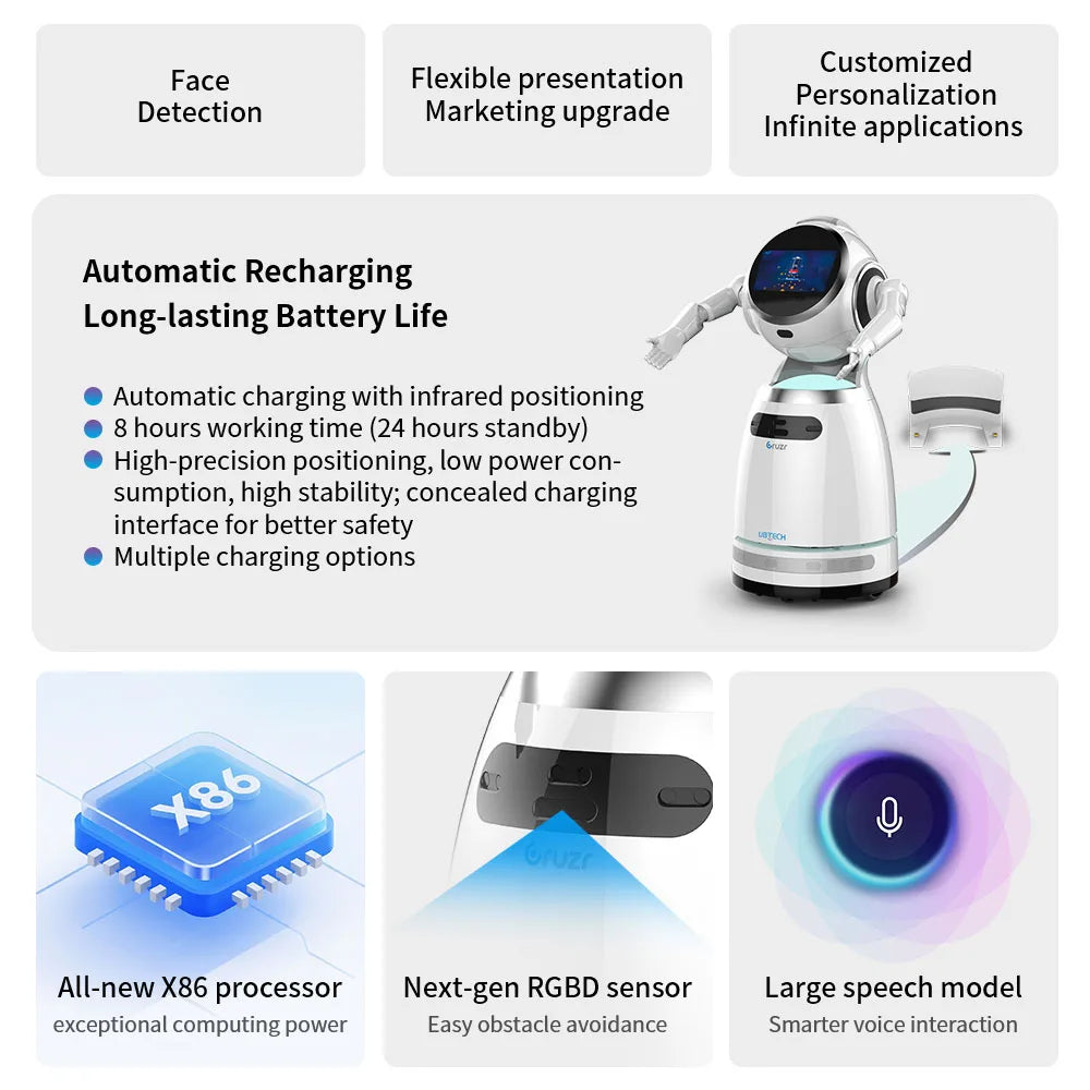 UBTECH Cruzr – Inteligentny Robot Usługowy z Rozpoznawaniem Twarzy, Nawigacją i Obsługą Klienta