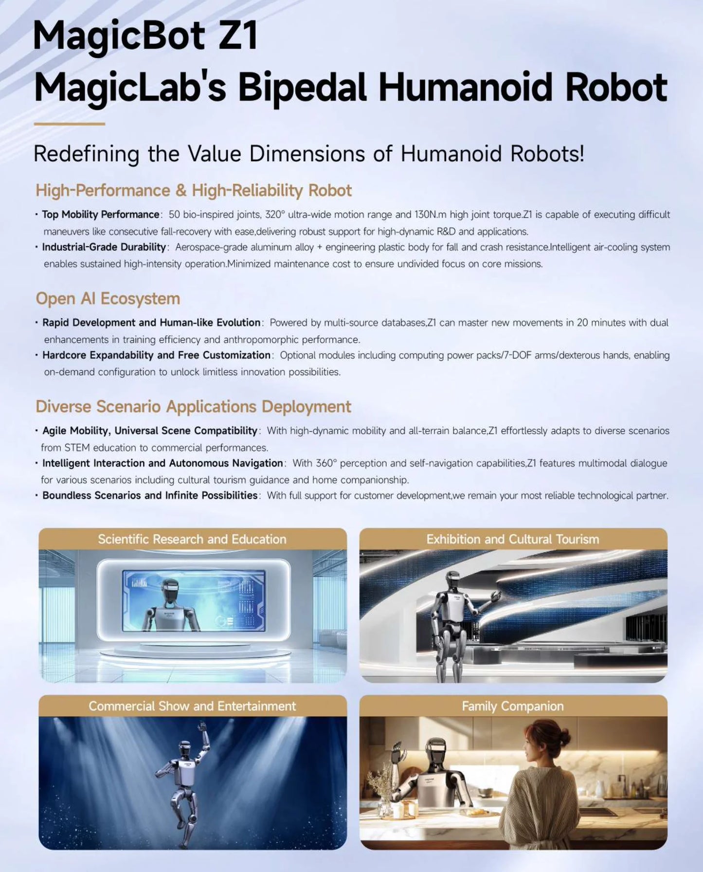Magicbot Z1 G1-DEV2 – Humanoidalny Robot AI z Wizją 3D do Badań i Przemysłu