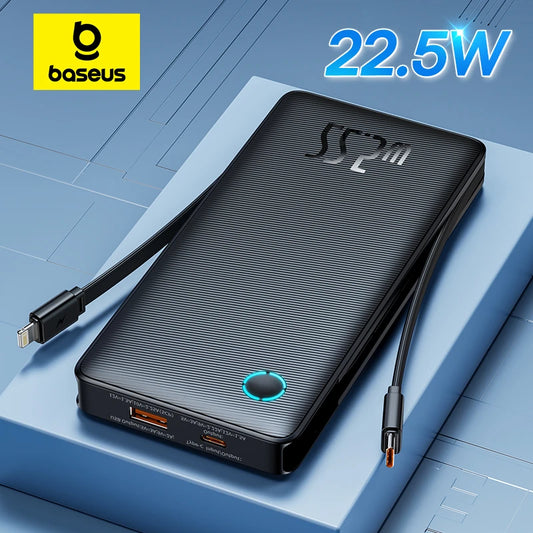Baseus Powerbank 10000mAh 22.5W z Wbudowanymi Kablami - Szybkie Ładowanie dla iPhone 16 15 Pro Max - George Vision Premium