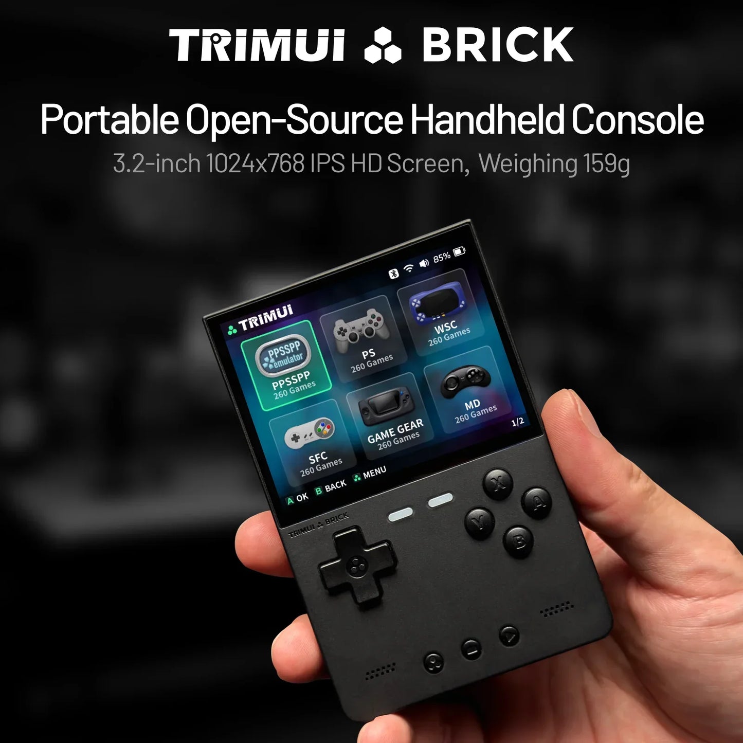 TRIMUI BRICK TG3040 – Przenośna Konsola Retro 3,2" IPS, 64GB, Metalowy Panel, LED RGB