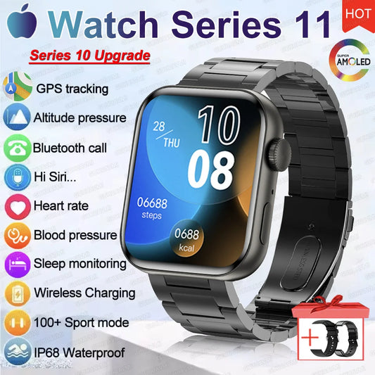 Inteligentny Zegarek George Vision - Smartwatch Series 11 2026 - AMOLED HD, Bluetooth, NFC, IP68, GPS dla Kobiet i Mężczyzn - Zaawansowana Technologia