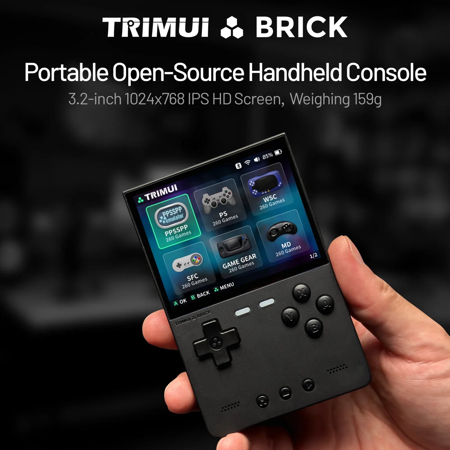 TRIMUI BRICK TG3040 – Przenośna Konsola Retro 3,2" IPS, 64GB, Metalowy Panel, LED RGB
