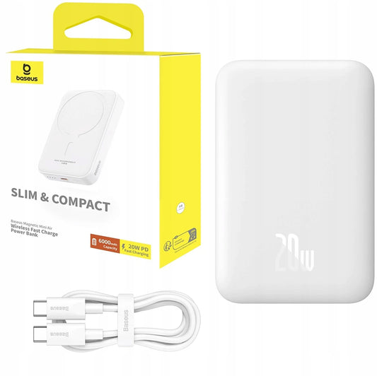 BASEUS Powerbank Magnetyczny 6000mAh - Ładowanie 20W PD z Kablem - George Vision Premium