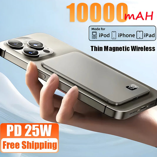 Powerbank Magnetyczny 10000mAh Cienki Bezprzewodowy - Szybkie Ładowanie 25W dla iPhone 16 15 Samsung - George Vision Premium
