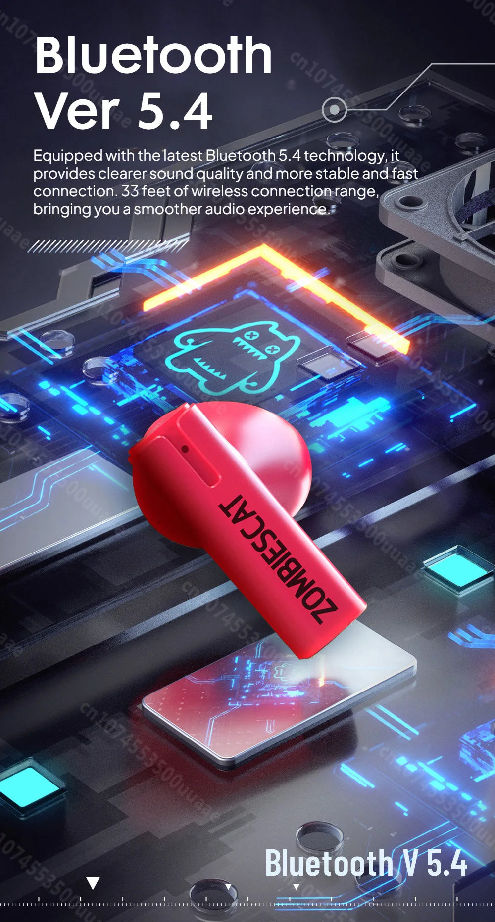 Zombies Cat B8 Aether Core – Słuchawki TWS z Naszyjnikiem, Bluetooth 5.4, RGB