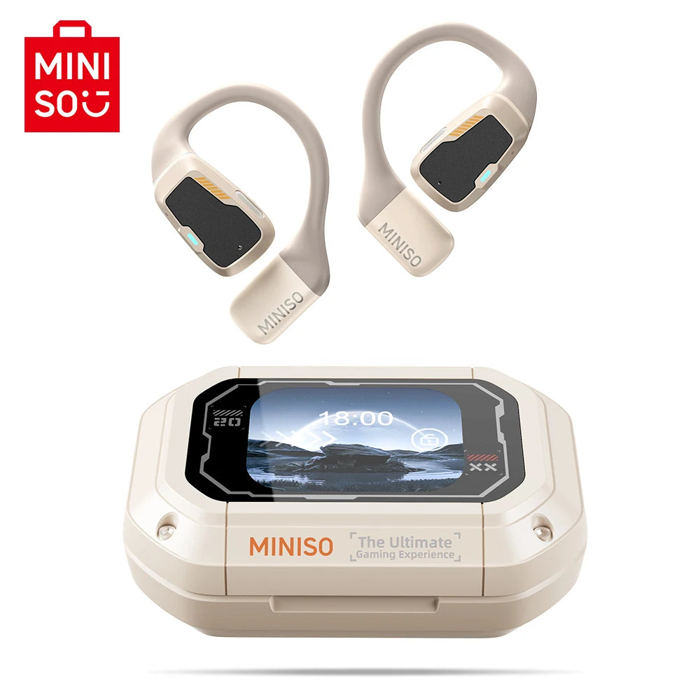 MINISO M98 – Słuchawki OWS Bluetooth, Tłumacz AI 144 Języki, Ekran LCD, IPX5, Sport