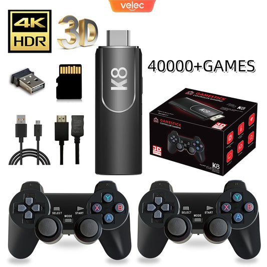 Game Stick K8 4K HD Velec - 40000+ Gier, 64GB, 2 Kontrolery Bezprzewodowe