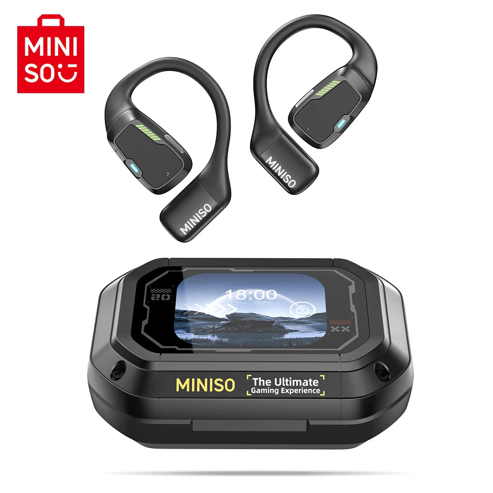 MINISO M98 – Słuchawki OWS Bluetooth, Tłumacz AI 144 Języki, Ekran LCD, IPX5, Sport