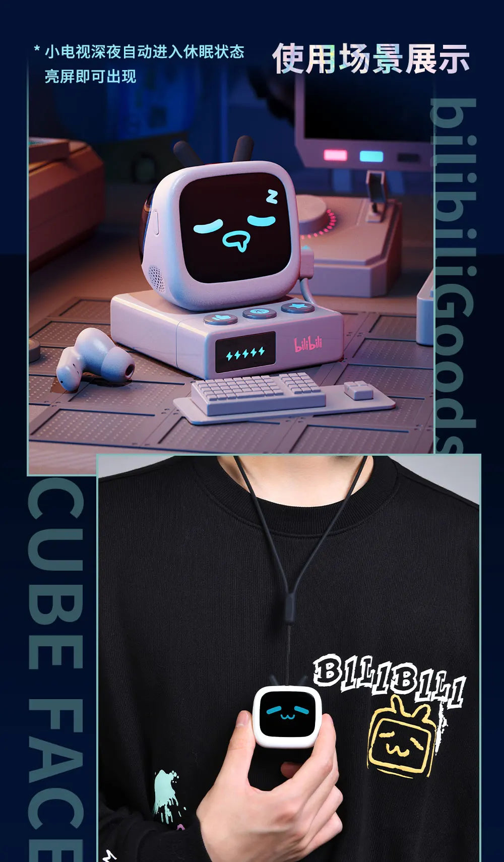Cubeface Mini TV – Słuchawki Bluetooth 5.3 z Ekranem LCD | Bilibili Anime