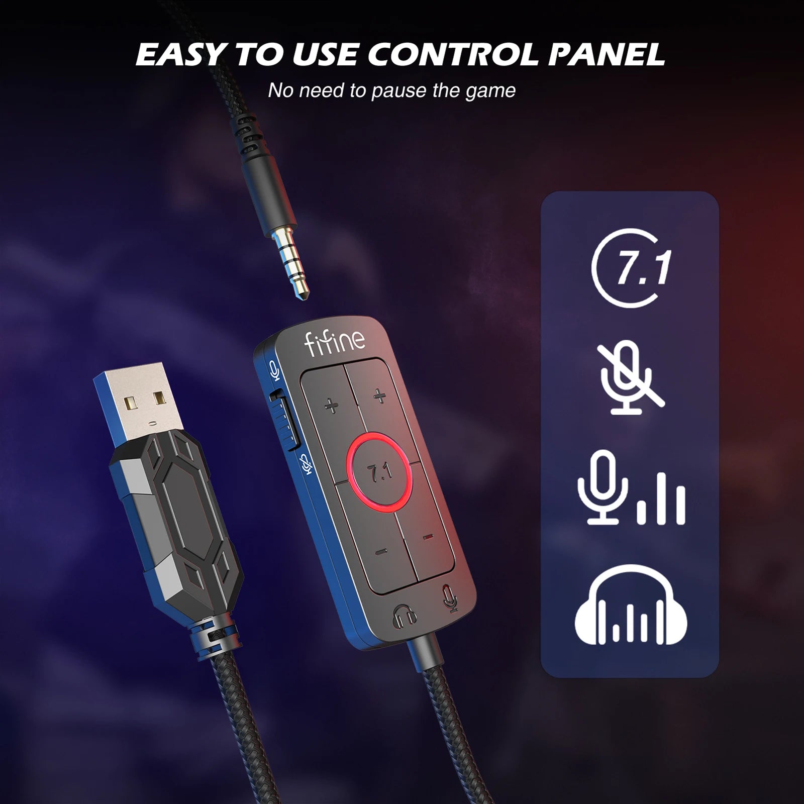FIFINE H9 Słuchawki Gamingowe 7.1 USB/Jack 3.5mm Mikrofon PC - zdjęcie 5