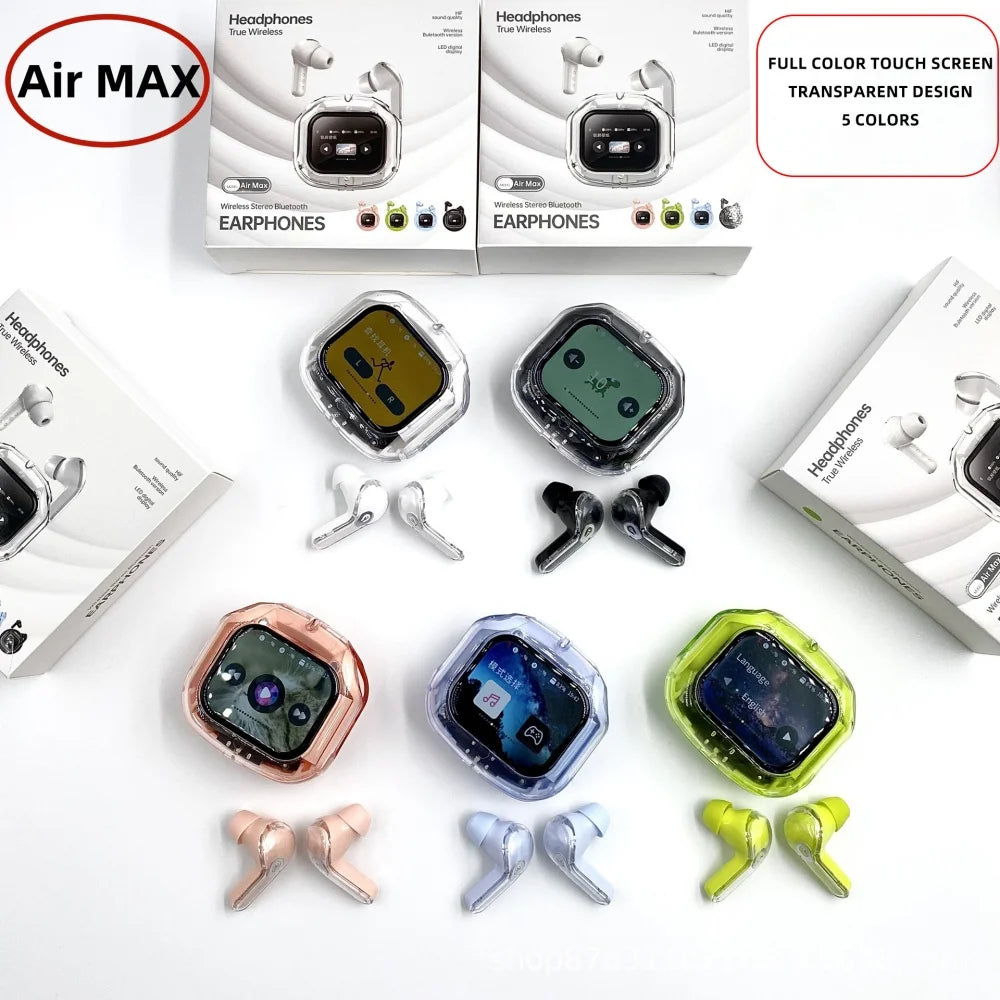 Air Max Smart Touch Screen TWS – Słuchawki Douszne Sportowe, ANC, Bluetooth 5.3, Stereo Hi-Fi z Mikrofonem i Basem