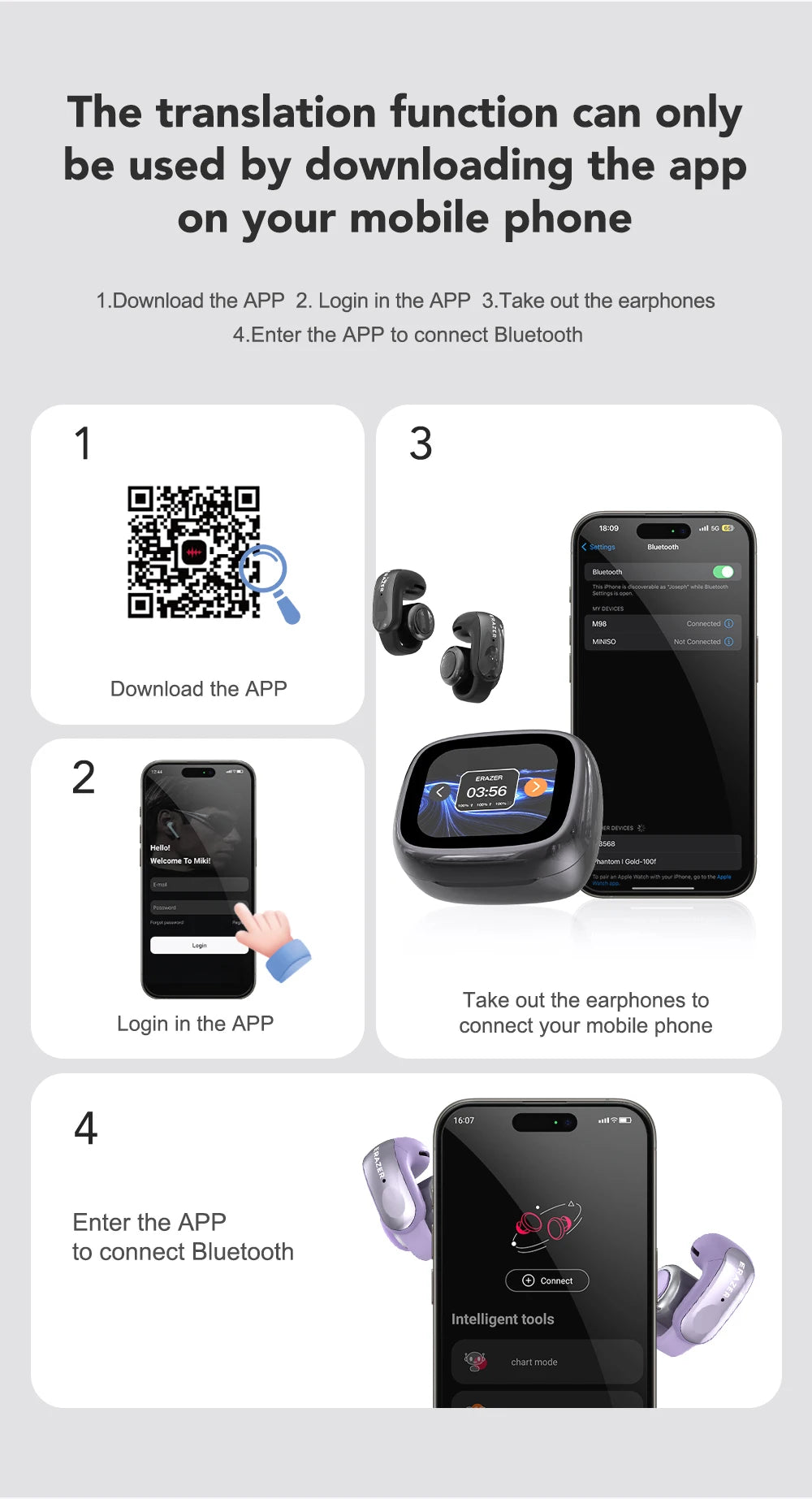 Erazer XF28 Ear Clips Bezprzewodowe Słuchawki Bluetooth 6.0 z Funkcją Tłumaczenia, Stabilne Mocowanie - zdjęcie 11