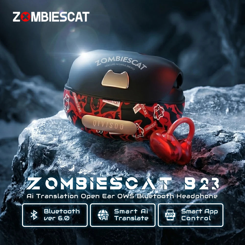 Zombies Cat B23 – słuchawki OWS Graffiti z tłumaczem AI, Bluetooth 6.0