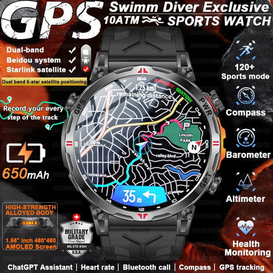 Inteligentny Zegarek George Vision - Smartwatch Sportowy Outdoor 2026 - GPS, AMOLED 1.56", 650mAh, Kompas, 5ATM - Zaawansowana Technologia