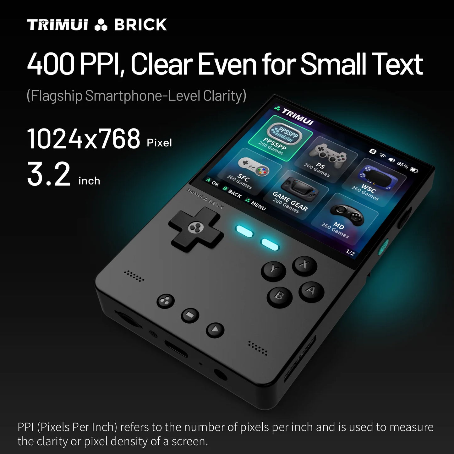 TRIMUI BRICK TG3040 – Przenośna Konsola Retro 3,2" IPS, 64GB, Metalowy Panel, LED RGB
