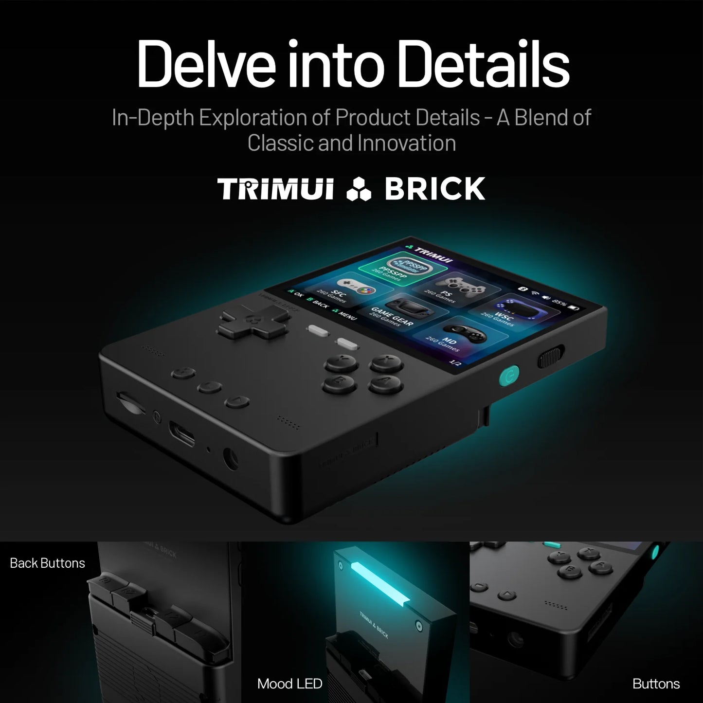 TRIMUI BRICK TG3040 – Przenośna Konsola Retro 3,2" IPS, 64GB, Metalowy Panel, LED RGB