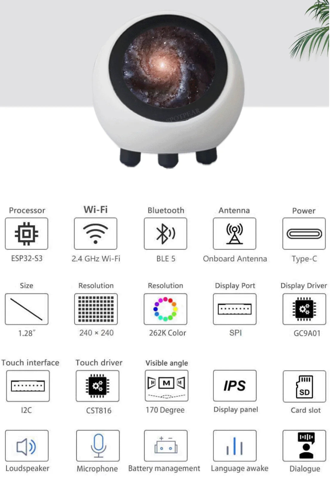 Spotpear EYE Robot AI ESP32-S3 – Czat Głosowy DeepSeek, Zegar, espHome, XiaoZhi