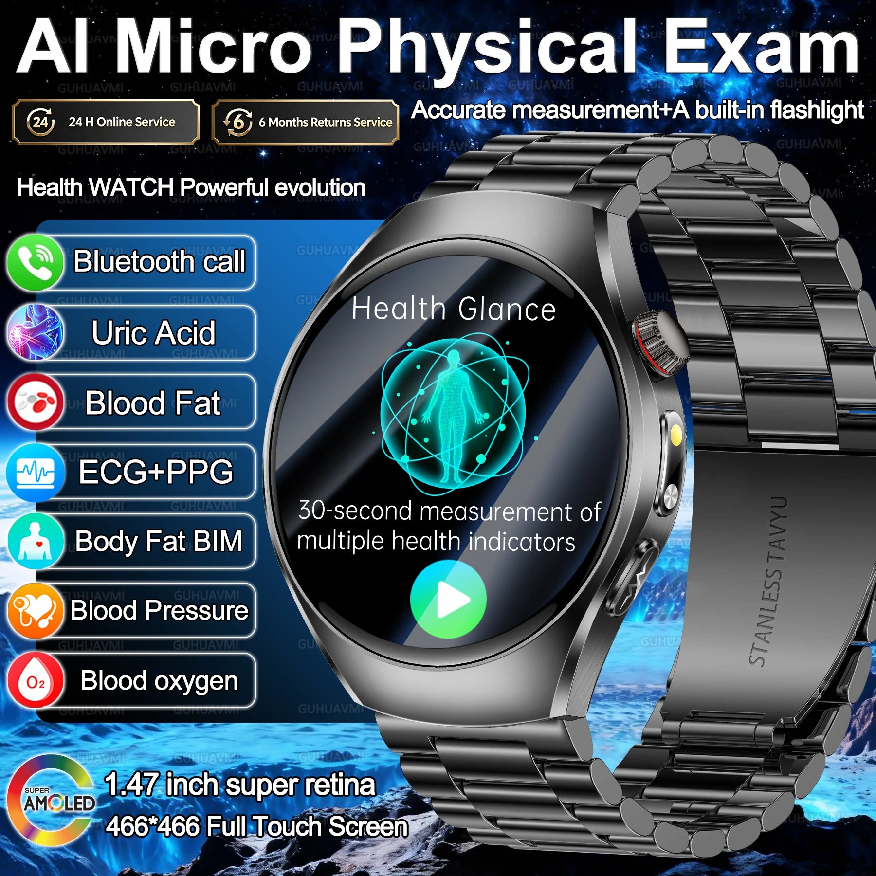 Smartwatch 2026 ECG+PPG AMOLED HD – Monitor Zdrowia - zdjęcie 2