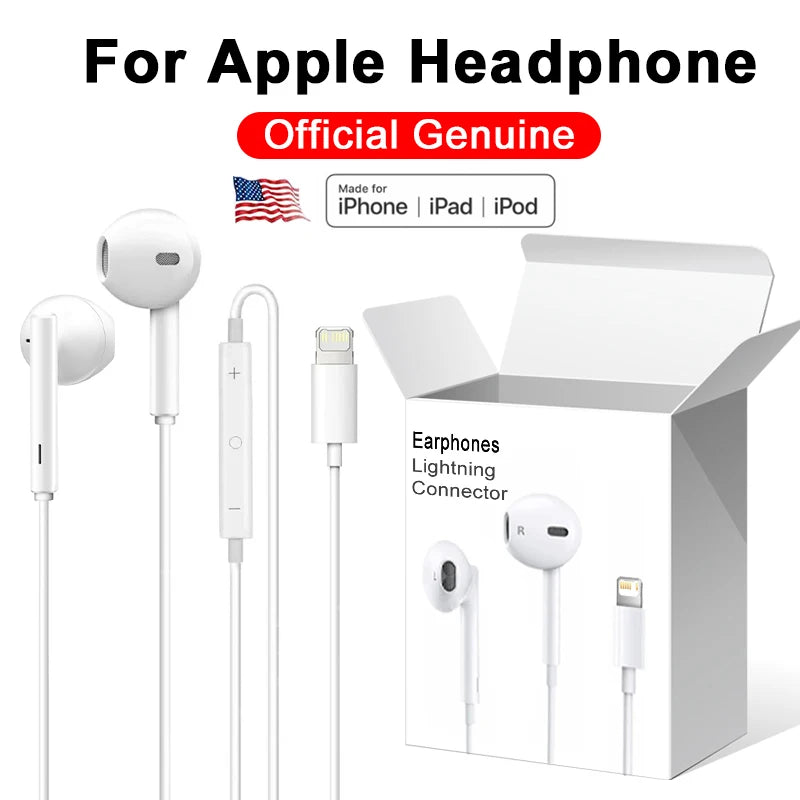 Apple Headphones For iPhone 16 15 14 13 - Lightning/USB-C, Premium Sound - George Vision Premium