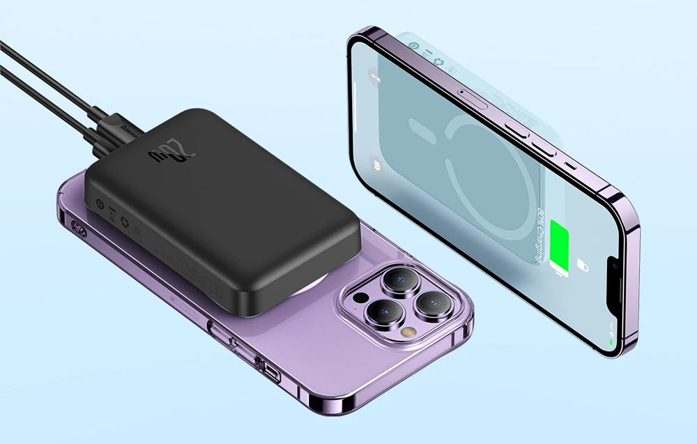 Baseus Powerbank Magnetyczny 10000mAh 20W PD – ładowanie bezprzewodowe MagSafe, szybkie ładowanie przewodowe - zdjęcie 2
