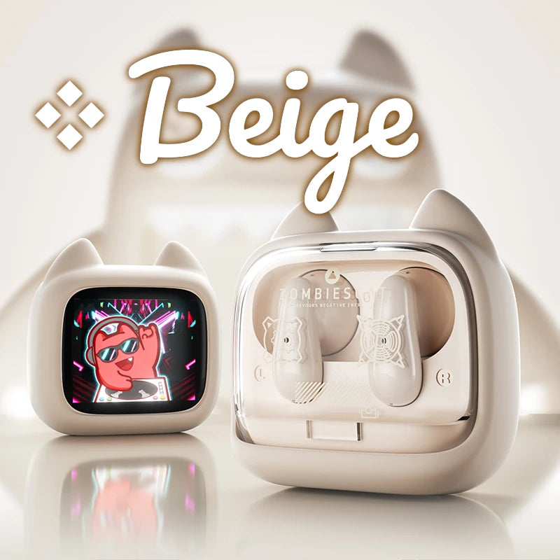 Zombies Cat B19 – Słuchawki TWS Bluetooth 6.0 z Ekranem Dotykowym i Smyczą