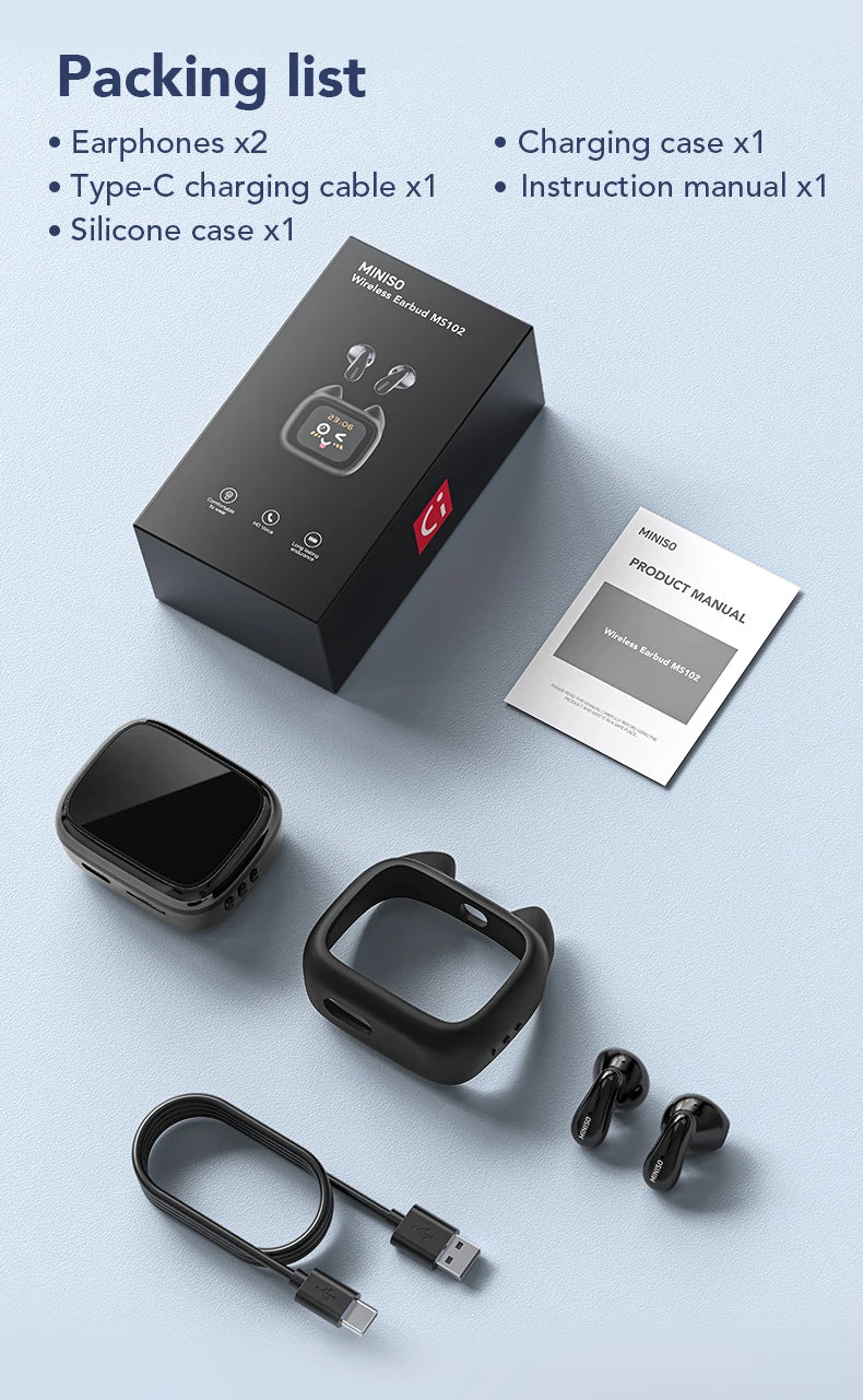 MINISO MS102 Bezprzewodowe Słuchawki TWS – Bluetooth 6.0, Wyświetlacz LED - zdjęcie 18
