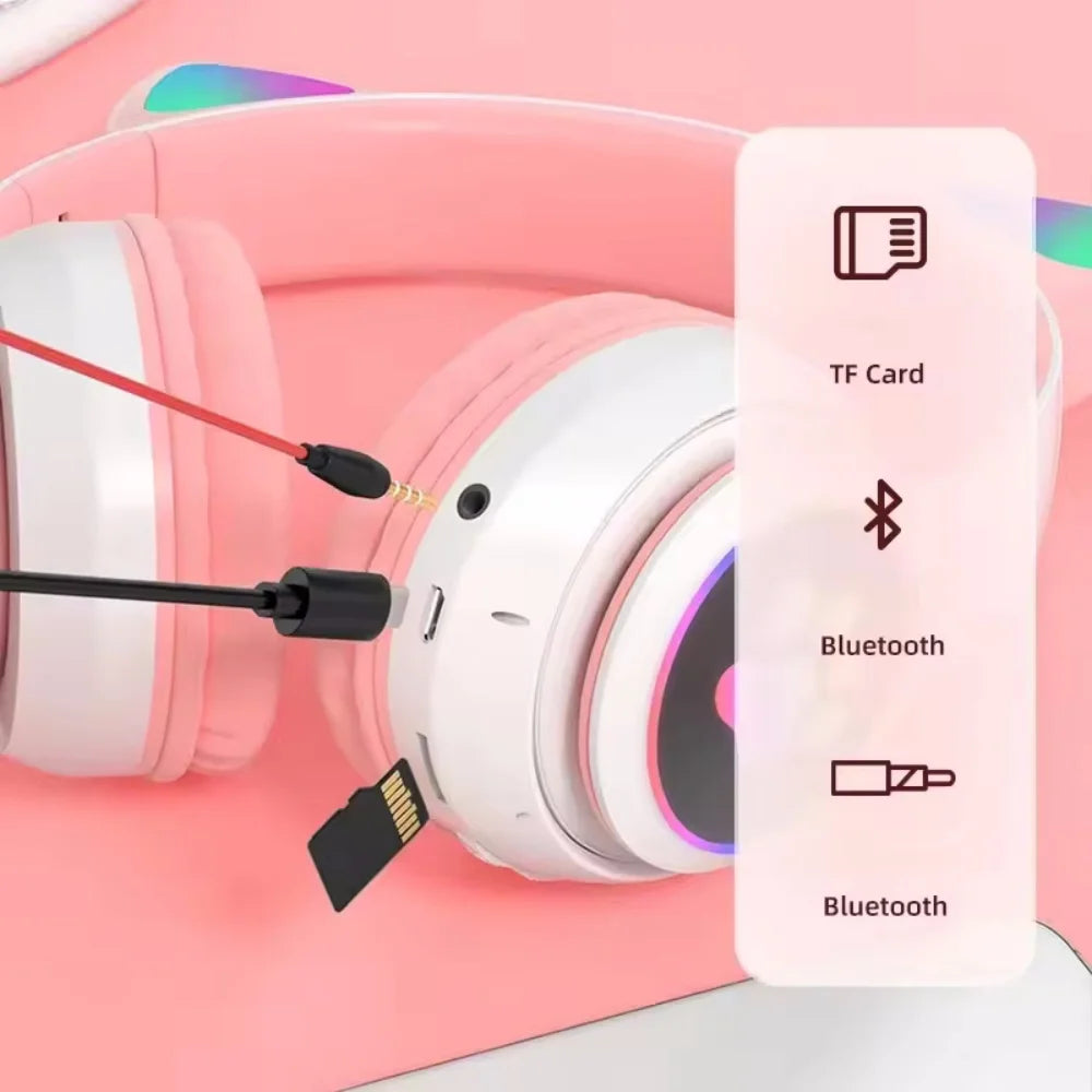 Słuchawki Bluetooth Cute Cat Ear z LED Kawaii - zdjęcie 3