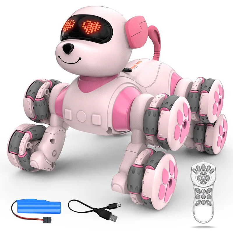 Robot Pies RC Różowy 8-Kołowy Stunt Dog z Prog