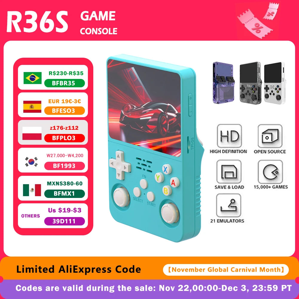 R36S Konsola Retro Handheld – Linux, Ekran IPS 3,5", 64GB, 15 000 Gier