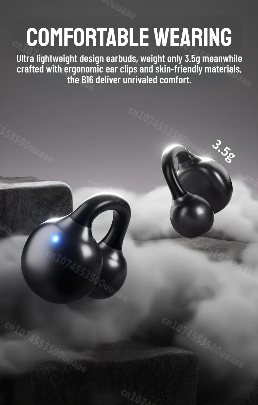 Zombiescat B16 OWS – Słuchawki Bluetooth 6.0 Earclip HiFi, 20h, Wyświetlacz Baterii