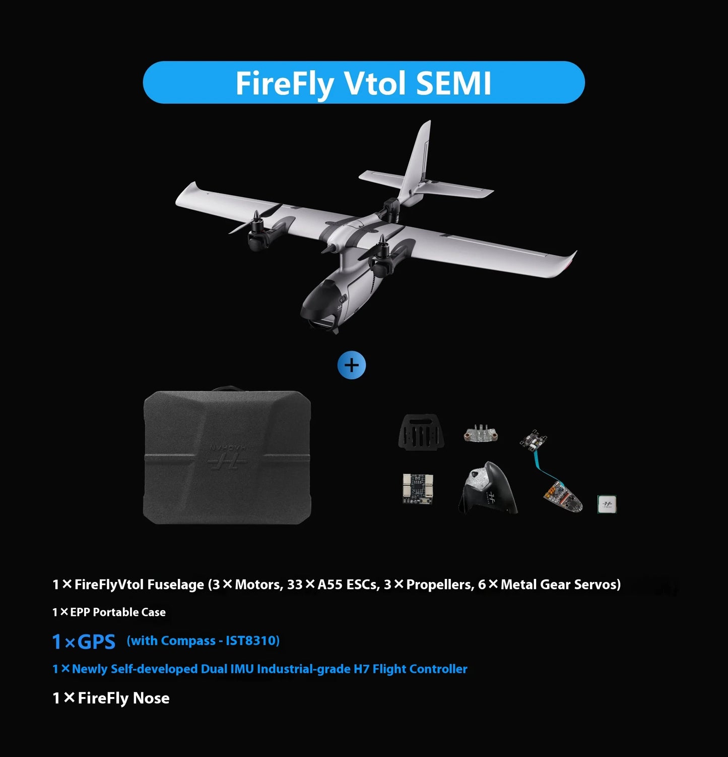 FireFly VTOL SEMI – Dron ze Stałym Skrzydłem, Kontroler HAOHAN-X7, FPV, Zasięg Daleki