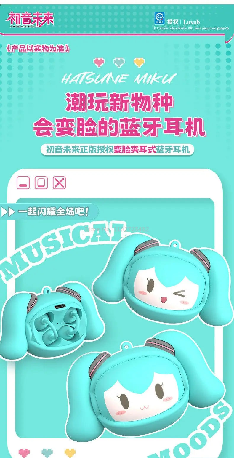 Luxub Słuchawki Klipsowe Hatsune Miku 2026 – Bilibili, Zmiana Twarzy, Bluetooth, Prezent dla Fanów Anime