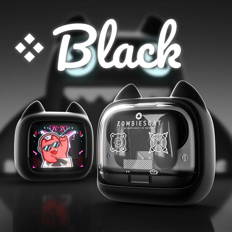 Zombies Cat B19 – Słuchawki TWS Bluetooth 6.0 z Ekranem Dotykowym i Smyczą