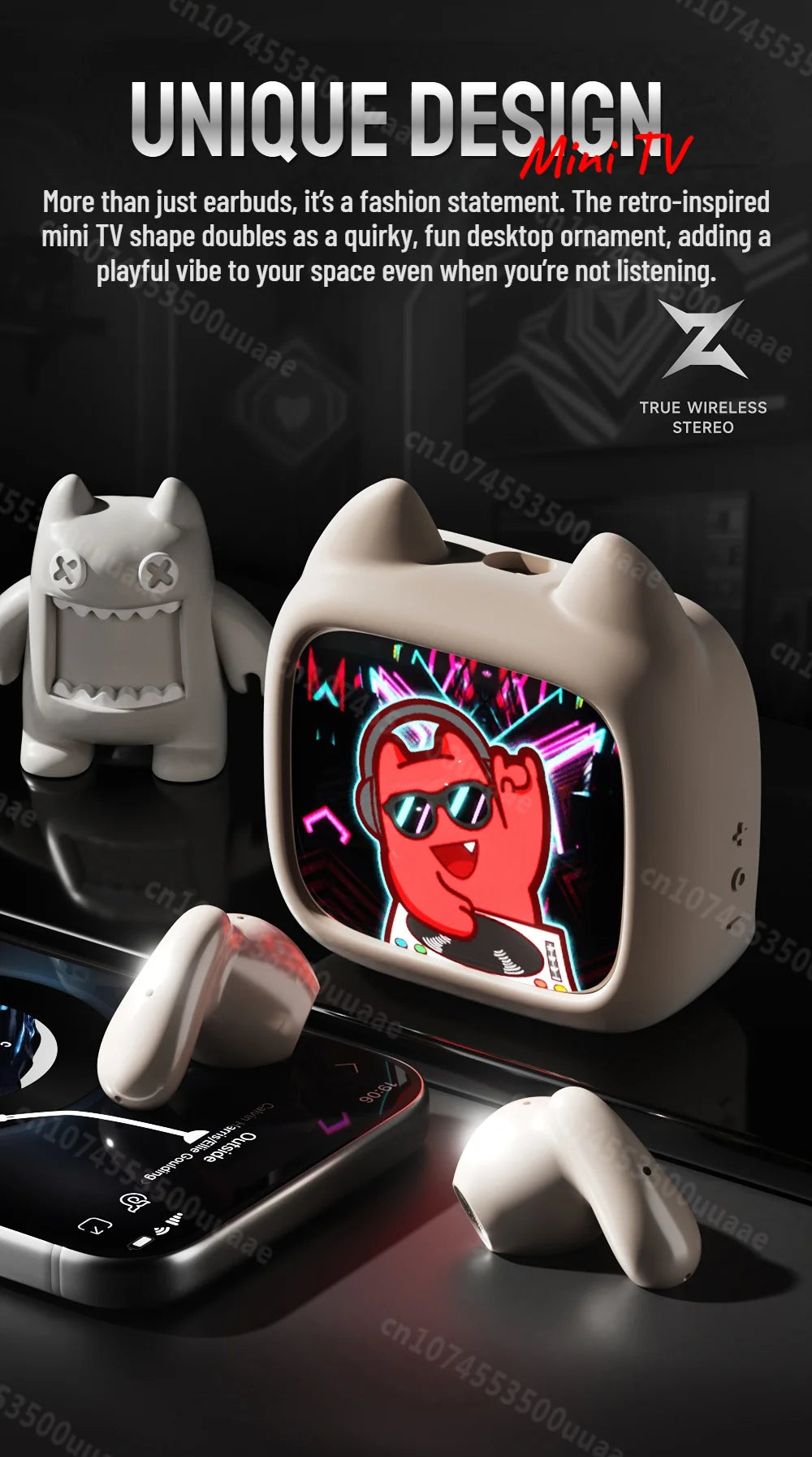 Zombies Cat B19 – Słuchawki TWS Bluetooth 6.0 z Ekranem Dotykowym i Smyczą