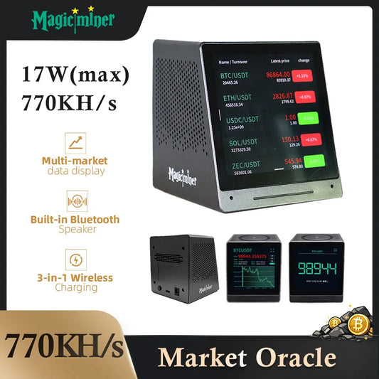 Koparka Bitcoin George Vision - MagicMiner MO01 770KH/S Crypto Miner 17W Low Power Home Mining with Market Display Bluetooth Speaker Wireless Charging - Maksymalna Wydajność
