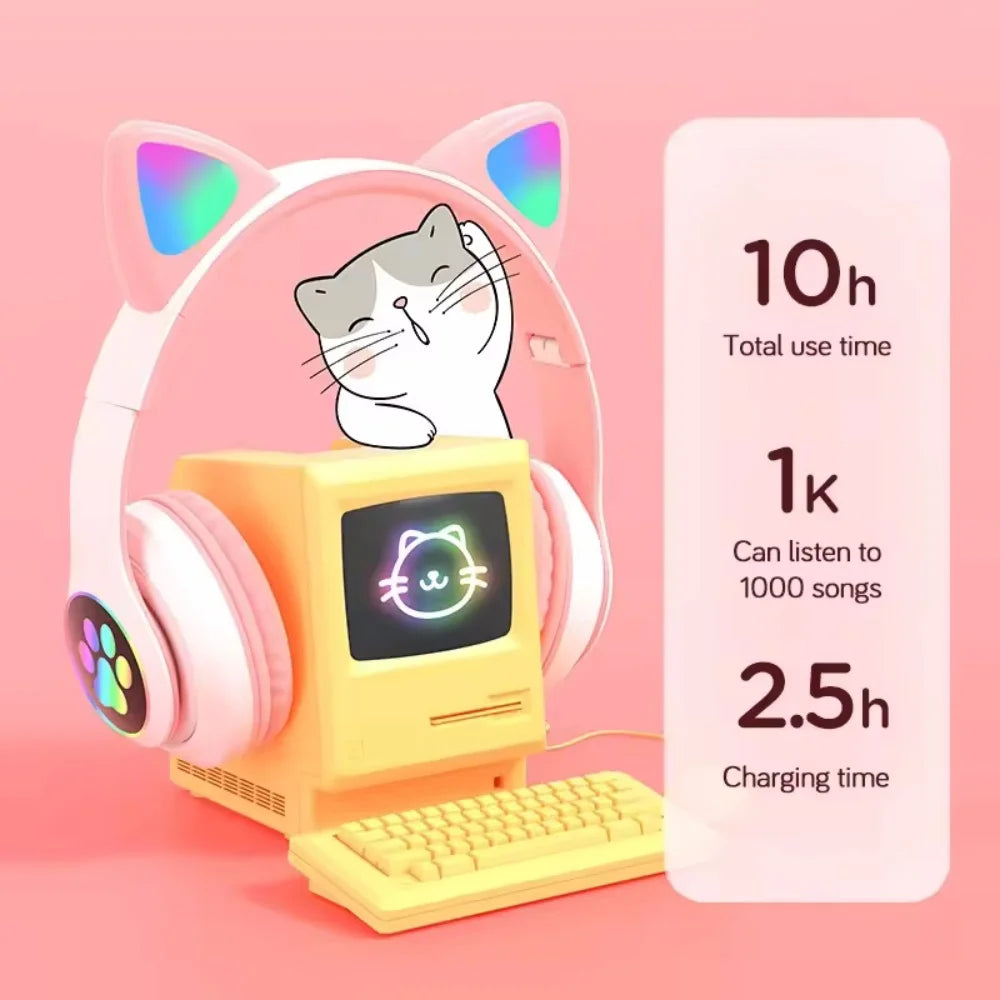 Słuchawki Bluetooth Cute Cat Ear z LED Kawaii - zdjęcie 2