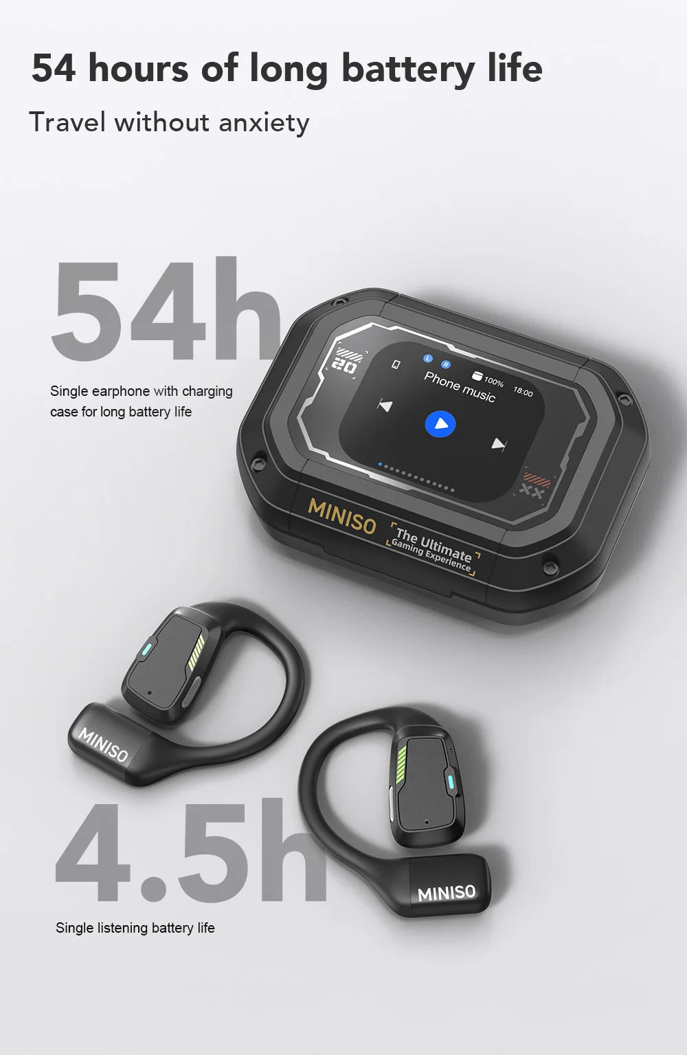 MINISO M98 – Słuchawki OWS Bluetooth, Tłumacz AI 144 Języki, Ekran LCD, IPX5, Sport